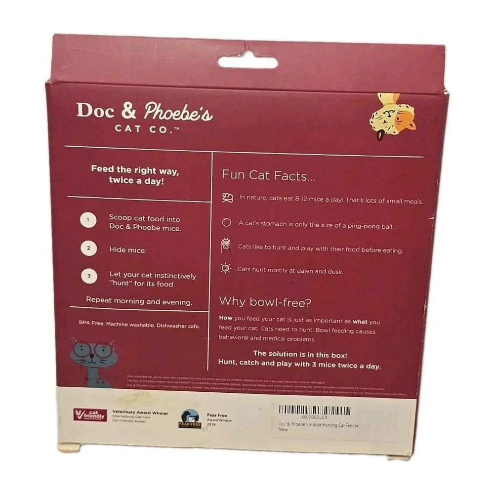 Doc & Phoebe's Hunting Feeder Slow Feed Cat Feeding System 3 Mice New